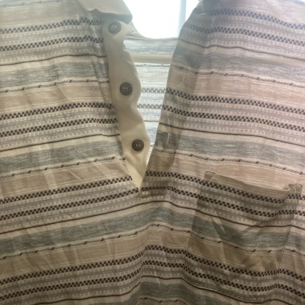 Striped Button Henley Top in Cream and Gray